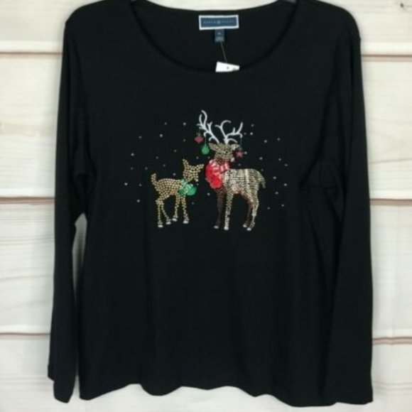 NWT Karen Scott Graphic Christmas Reindeer Top - Picture 1 of 3